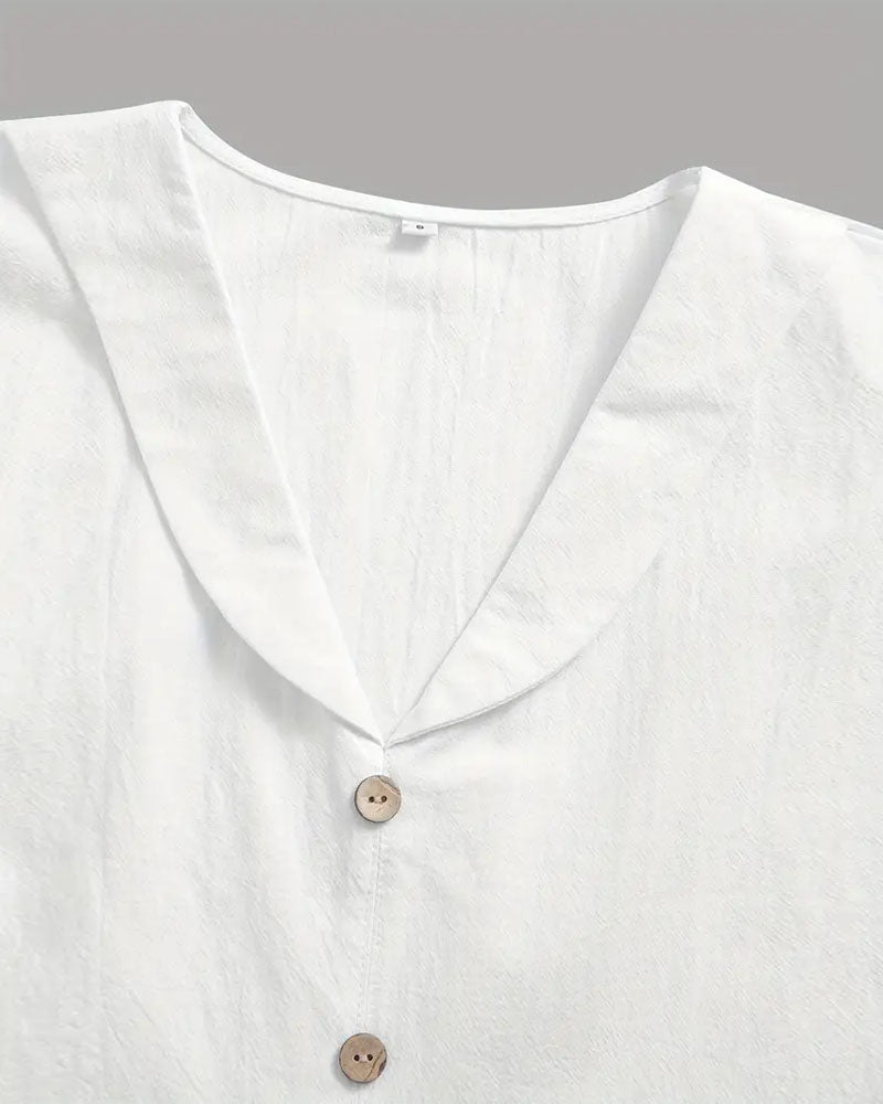 Blouse Col Bouton Uni Manches Courtes