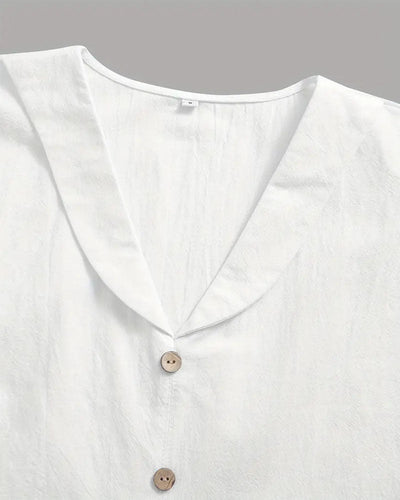 Blouse Col Bouton Uni Manches Courtes