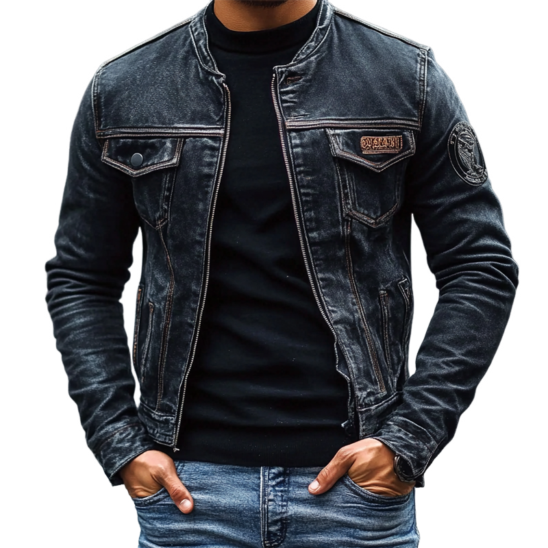 Męska Kurtka Dżinsowa Vintage Slim Fit – Moda z Kołnierzem Baseballowym