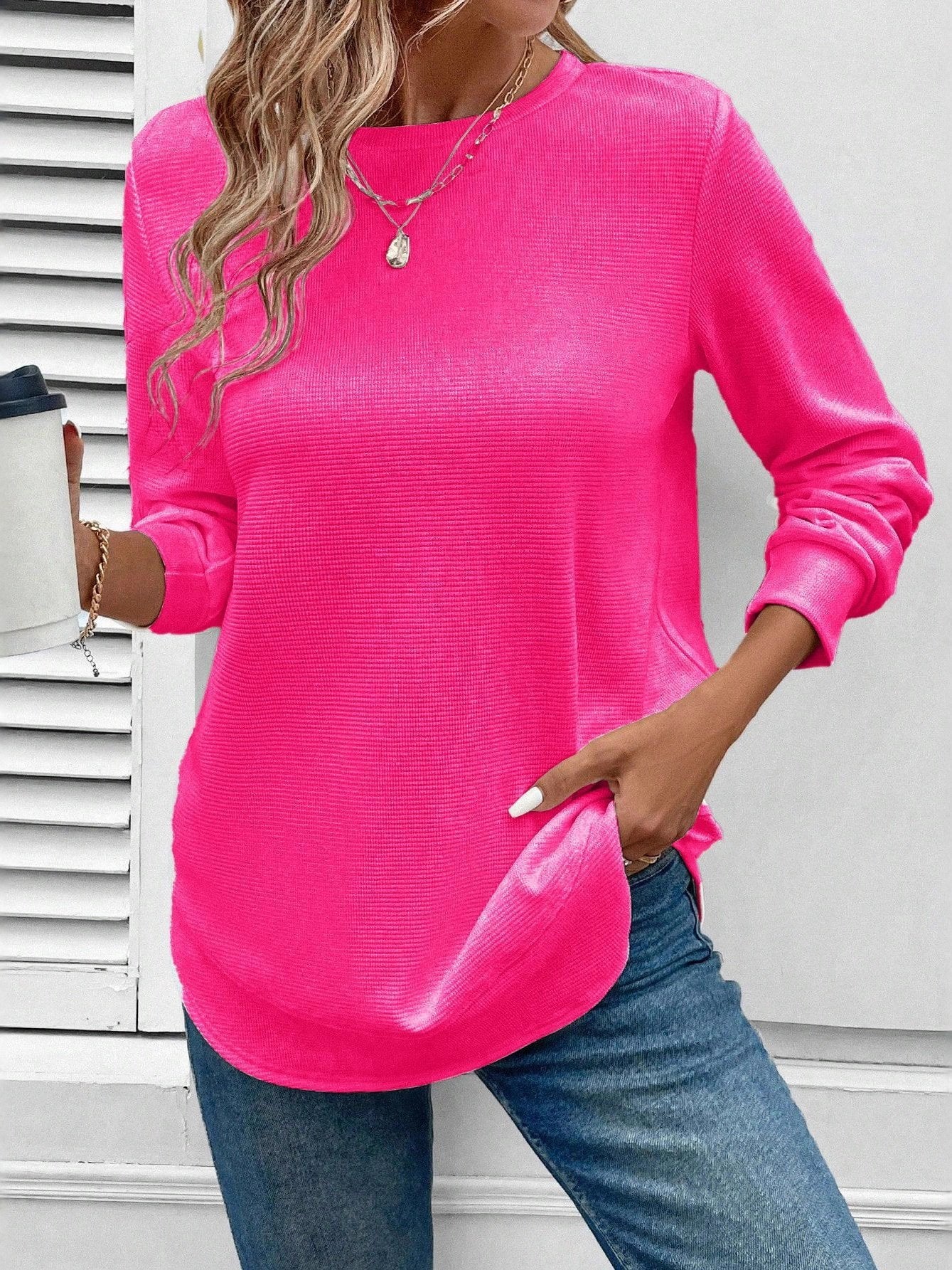Vintage Sweter z Okrągłym Dekoltem Jacquard - Moda Casual i Trendy