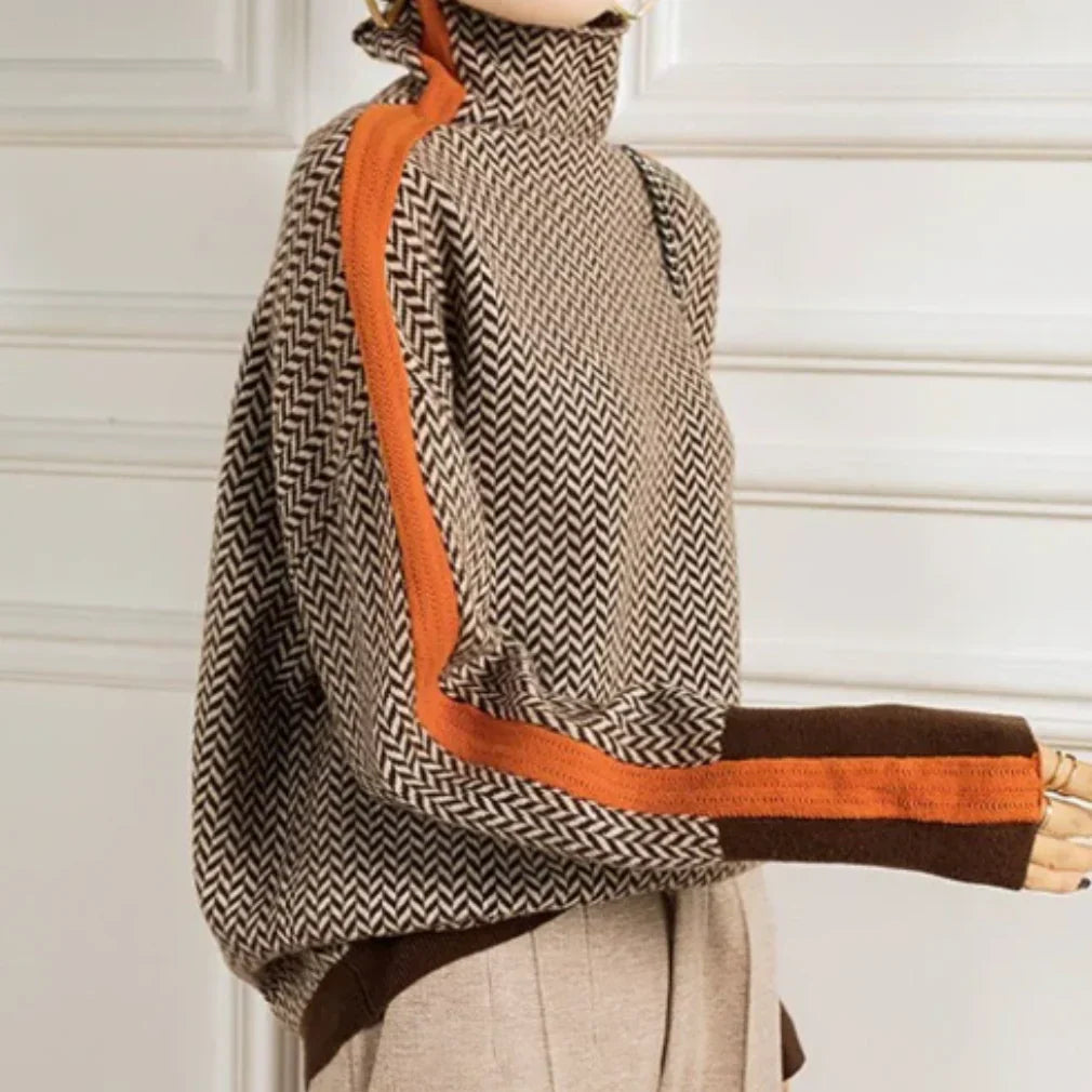 Sweter casual w jodełkę z golfem