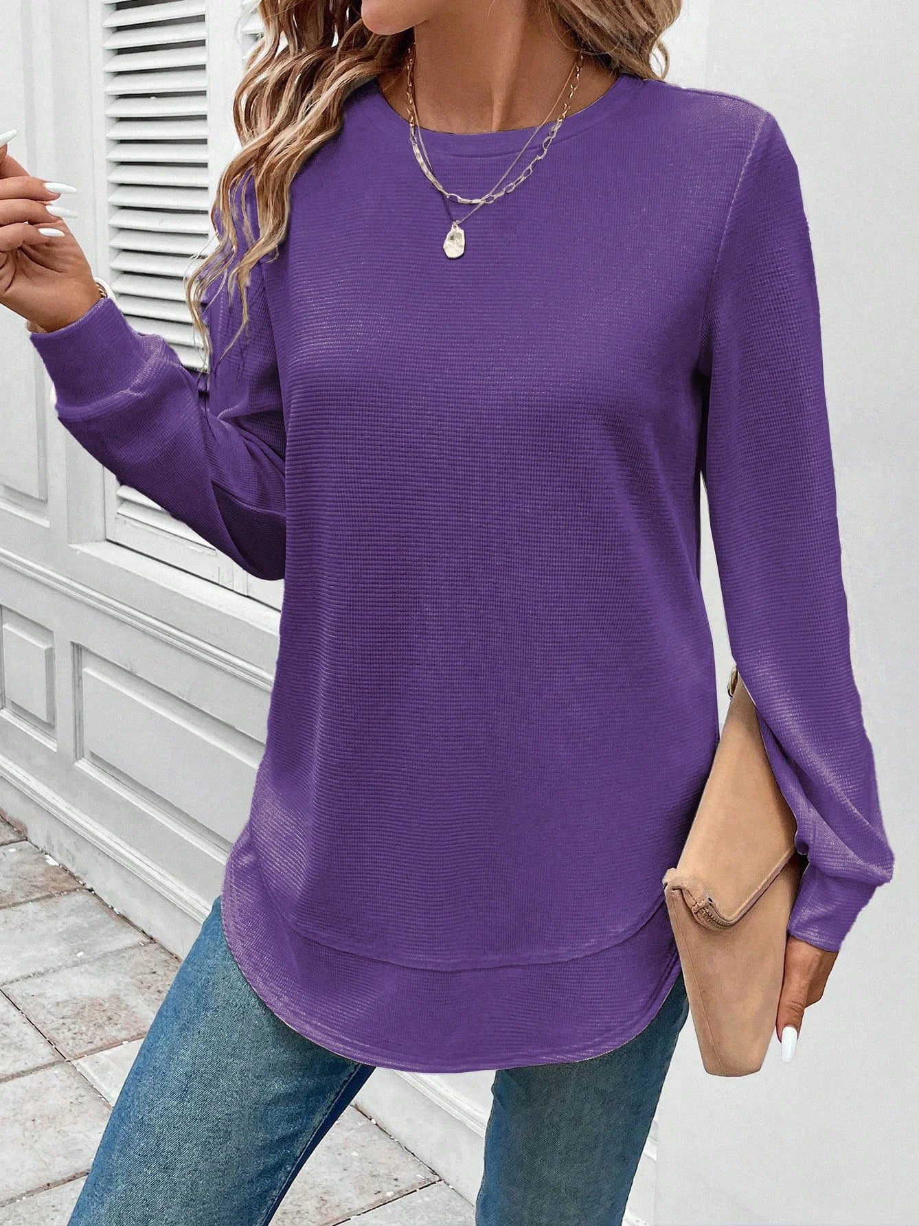 Vintage Sweter z Okrągłym Dekoltem Jacquard - Moda Casual i Trendy