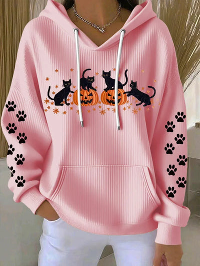 Sudadera z Kapturem Halloween Kot Dynia - Wygodna i Casualowa