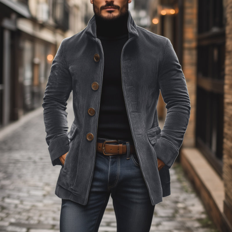 Krótki Męski Płaszcz z Aksamitnego Sznurowania Vintage - Elegancki i Nowoczesny Styl
