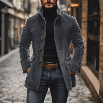 Krótki Męski Płaszcz z Aksamitnego Sznurowania Vintage - Elegancki i Nowoczesny Styl