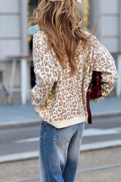 Kardigan w brązowy leoparda dla kobiet - Miękki materiał i stylowy wygląd na jesień