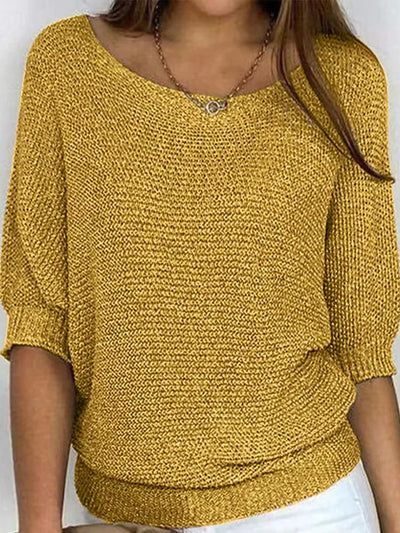 Sweter damski z rękawami 3/4 z miękkiej wełny – Casual chic