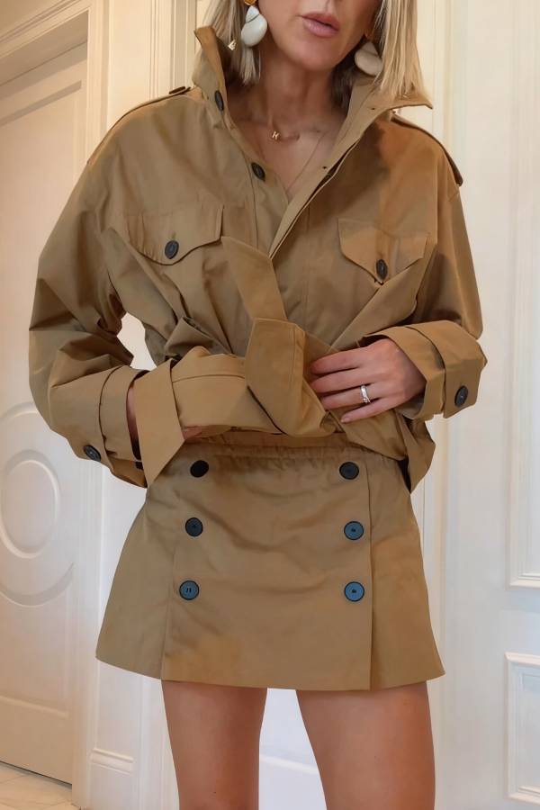 Falda-Corto Chic Confort Mujer – Elastyczny Pas i Kontrastowe Guziki