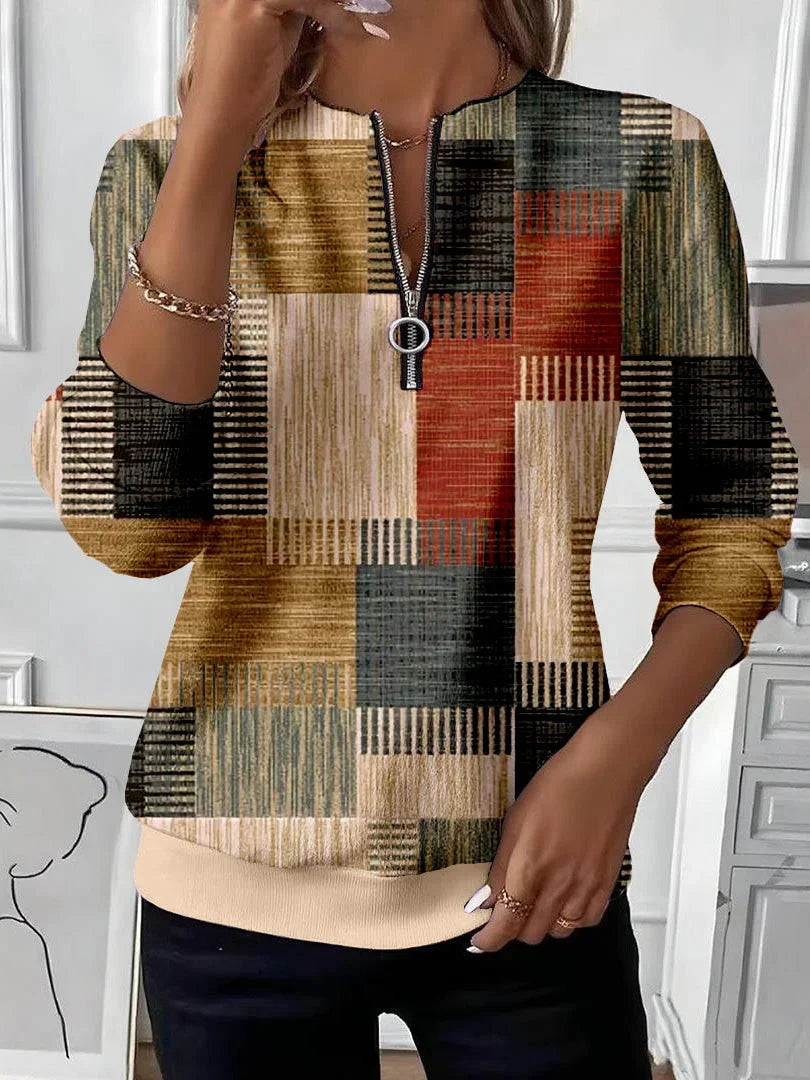 Sweter z okrągłym dekoltem z abstrakcyjnym nadrukiem – Nowoczesna moda casualowa