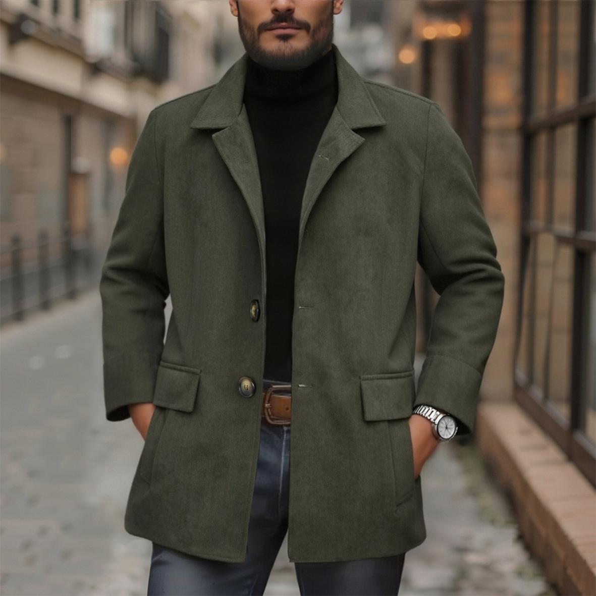Krótki Męski Płaszcz z Aksamitnego Sznurowania Vintage - Elegancki i Nowoczesny Styl