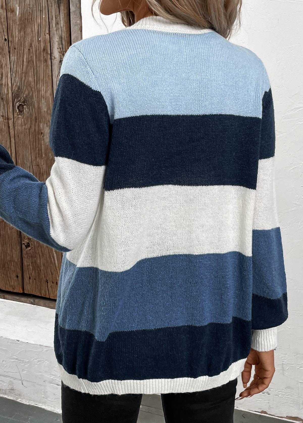 Cardigan Patchwork Niebieski Damski – Styl Nowoczesny i Wygodny