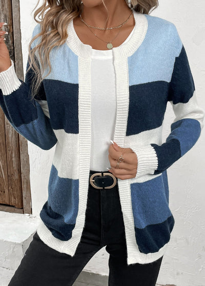 Cardigan Patchwork Niebieski Damski – Styl Nowoczesny i Wygodny