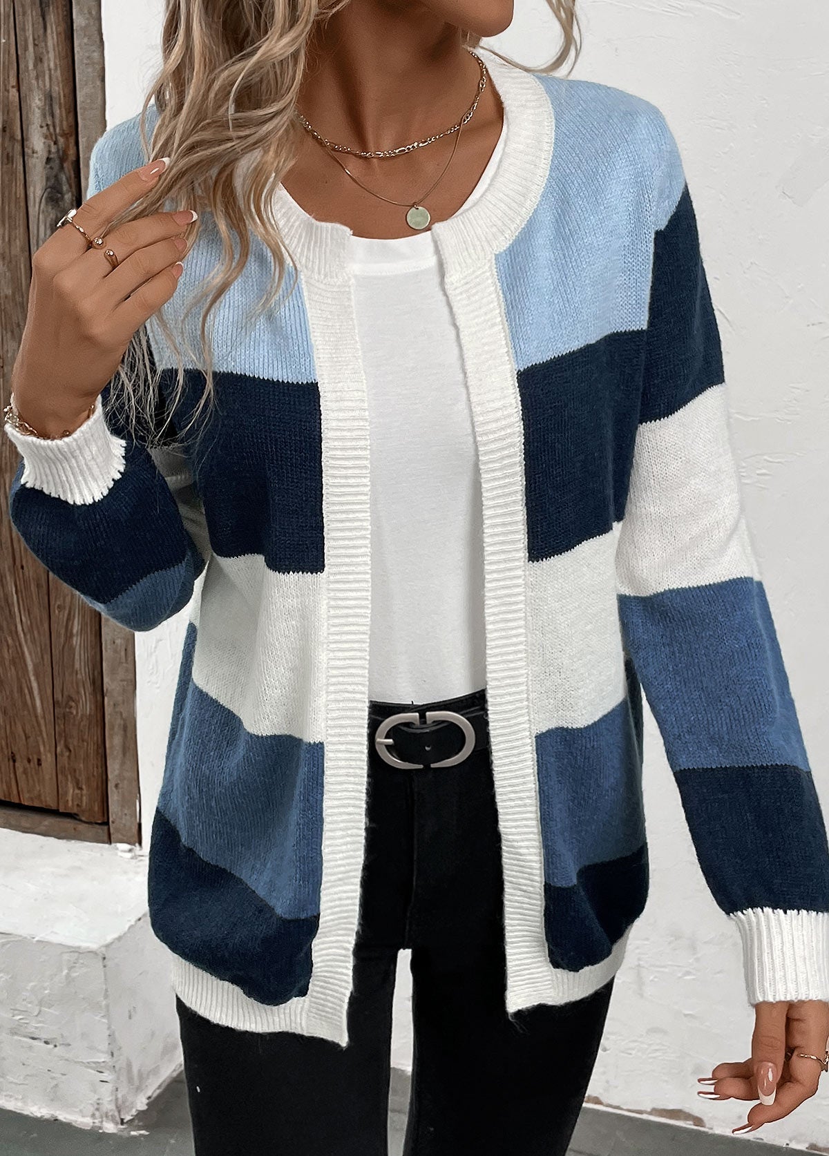Cardigan Patchwork Niebieski Damski – Styl Nowoczesny i Wygodny