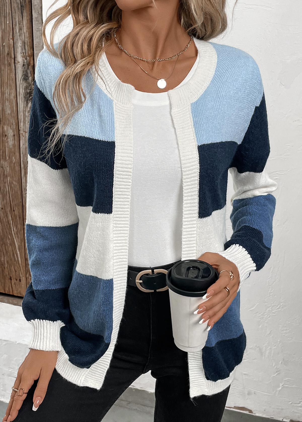Cardigan Patchwork Niebieski Damski – Styl Nowoczesny i Wygodny