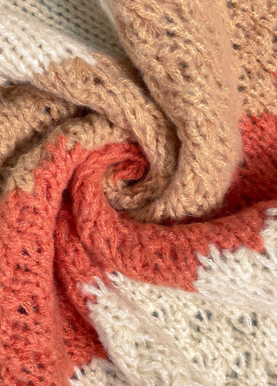 Kardigan Patchwork Pomarańczowy Damski – Styl Casual i Ciepły Komfort