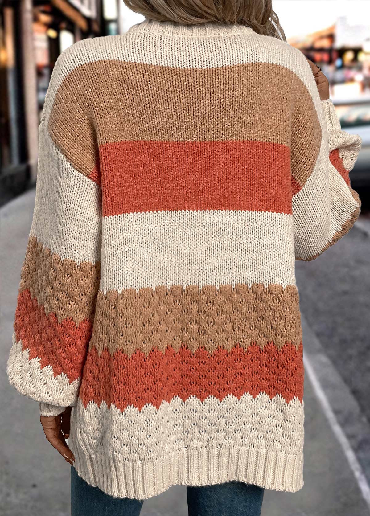 Kardigan Patchwork Pomarańczowy Damski – Styl Casual i Ciepły Komfort