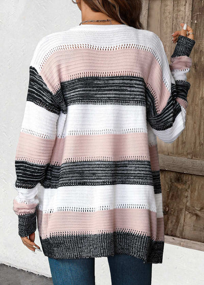 Cardigan w paski patchwork dla kobiet czarny – Komfort i styl casual