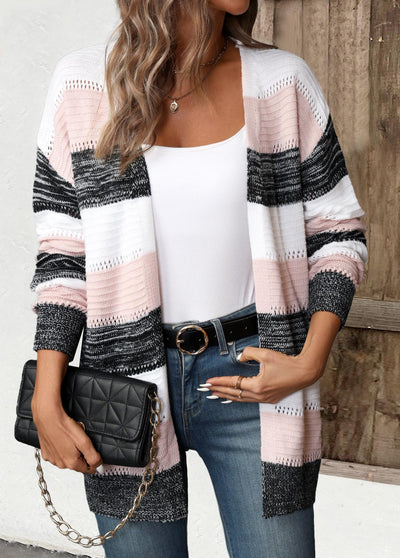 Cardigan w paski patchwork dla kobiet czarny – Komfort i styl casual