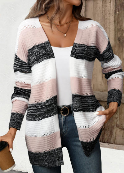 Cardigan w paski patchwork dla kobiet czarny – Komfort i styl casual