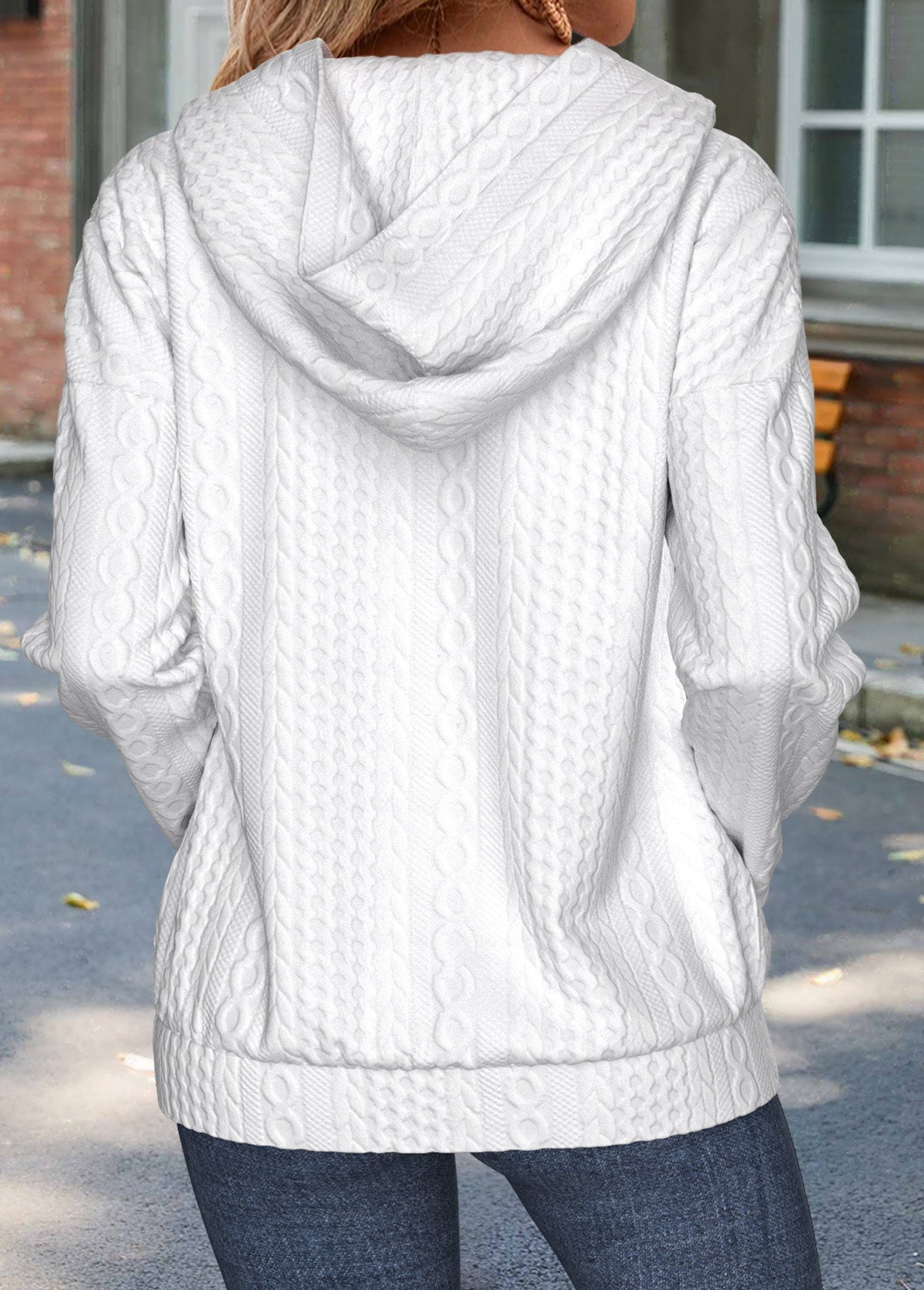 Biała Casual Bluza z Kieszenią Kangurką