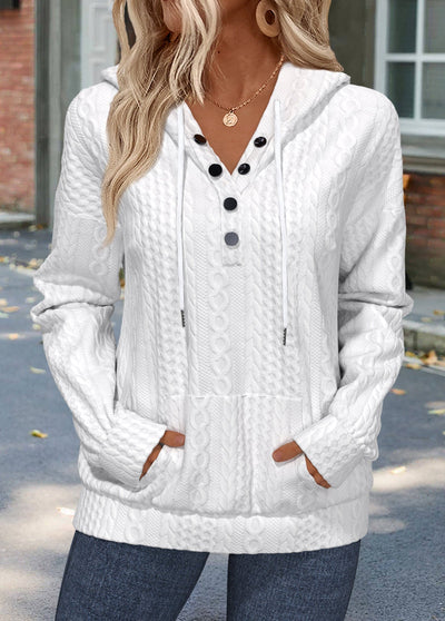 Biała Casual Bluza z Kieszenią Kangurką