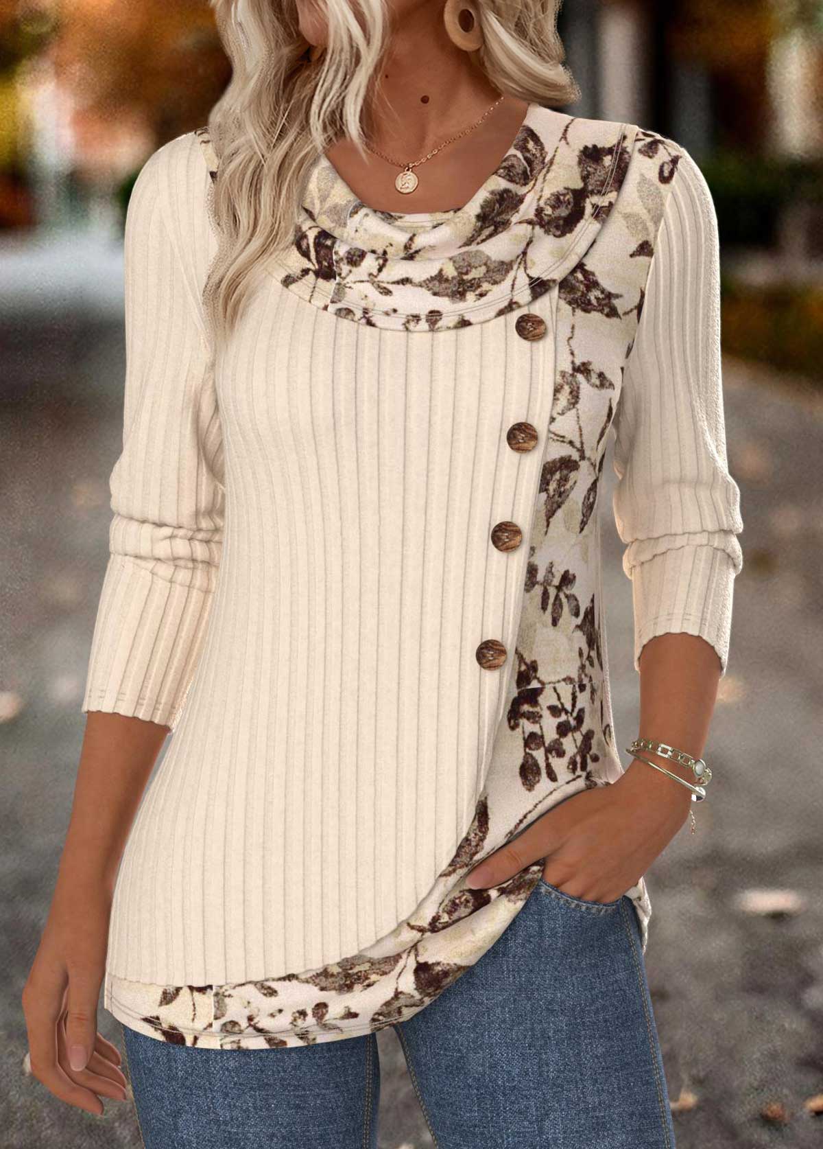 Beżowa Tunika z Kwiatowym Wzorem – Codzienna Elegancja Casual
