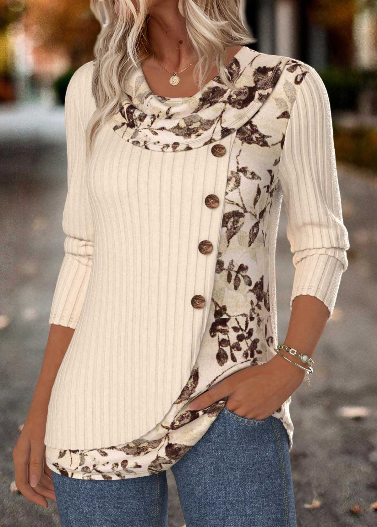 Beżowa Tunika z Kwiatowym Wzorem – Codzienna Elegancja Casual