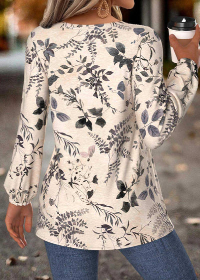 Beżowa Bluzka Damska z Wzorem Roślin – Elegancja Casual