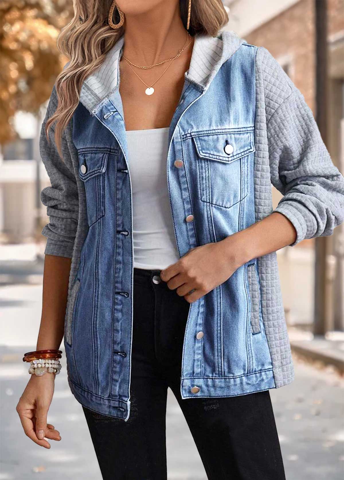 Kurtka z kapturem w niebieski patchwork denim