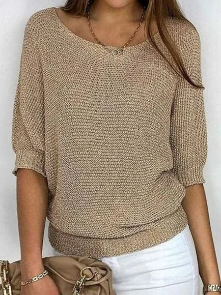 Sweter damski z rękawami 3/4 z miękkiej wełny – Casual chic