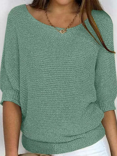 Sweter damski z rękawami 3/4 z miękkiej wełny – Casual chic