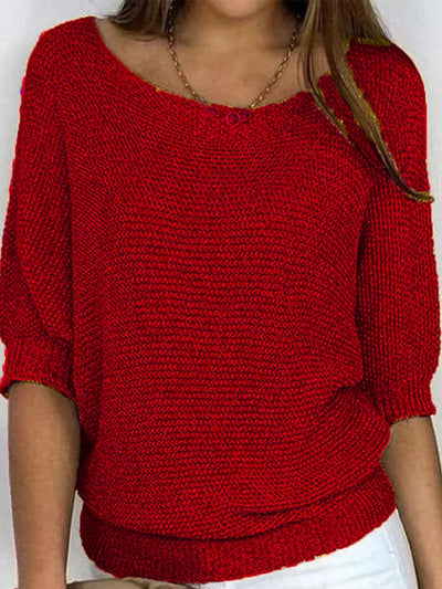Sweter damski z rękawami 3/4 z miękkiej wełny – Casual chic