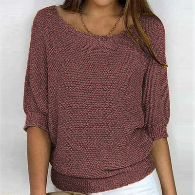 Sweter damski z rękawami 3/4 z miękkiej wełny – Casual chic