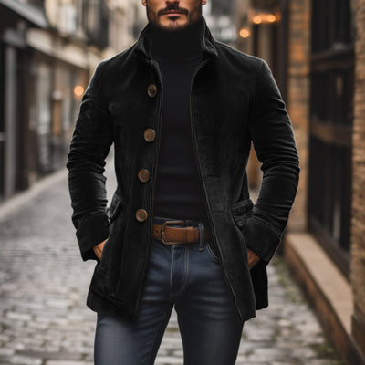 Krótki Męski Płaszcz z Aksamitnego Sznurowania Vintage - Elegancki i Nowoczesny Styl
