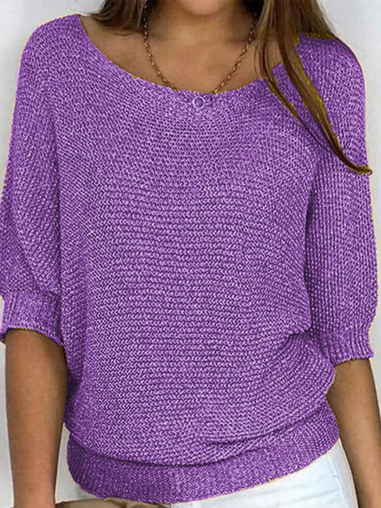 Sweter damski z rękawami 3/4 z miękkiej wełny – Casual chic