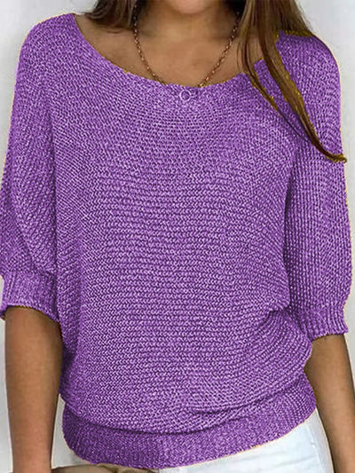 Sweter damski z rękawami 3/4 z miękkiej wełny – Casual chic
