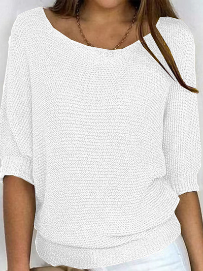 Sweter damski z rękawami 3/4 z miękkiej wełny – Casual chic