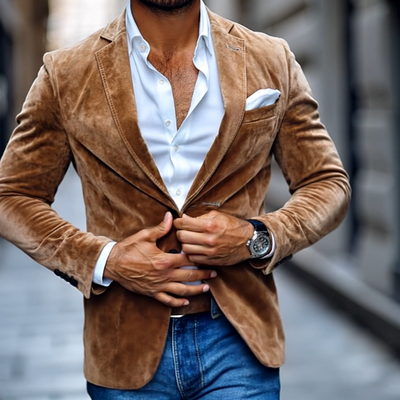Elegancki Blazer Męski z Zamszu – Nowoczesny Styl i Premium Komfort
