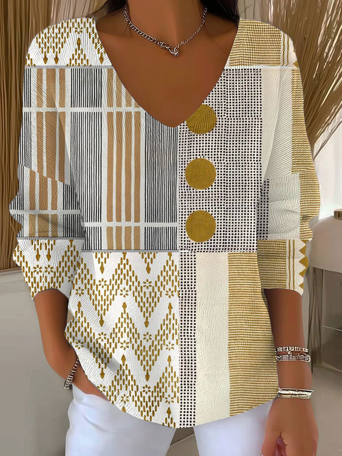 Casualny sweter z abstrakcyjnym geometrycznym nadrukiem dla kobiet