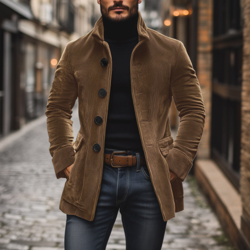 Krótki Męski Płaszcz z Aksamitnego Sznurowania Vintage - Elegancki i Nowoczesny Styl