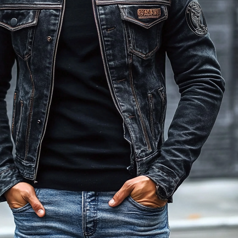 Męska Kurtka Dżinsowa Vintage Slim Fit – Moda z Kołnierzem Baseballowym