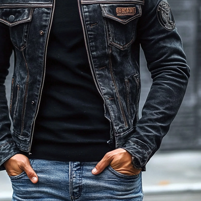 Męska Kurtka Dżinsowa Vintage Slim Fit – Moda z Kołnierzem Baseballowym