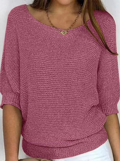 Sweter damski z rękawami 3/4 z miękkiej wełny – Casual chic