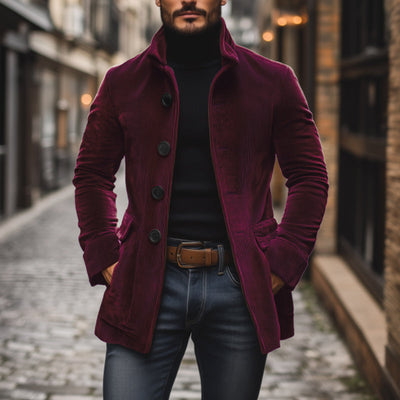 Krótki Męski Płaszcz z Aksamitnego Sznurowania Vintage - Elegancki i Nowoczesny Styl