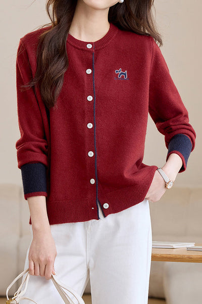 Casualowy Sweter na Guziki z Haftem