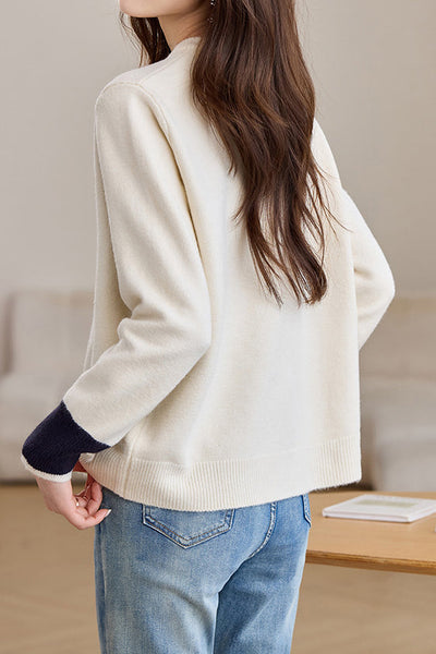Casualowy Sweter na Guziki z Haftem
