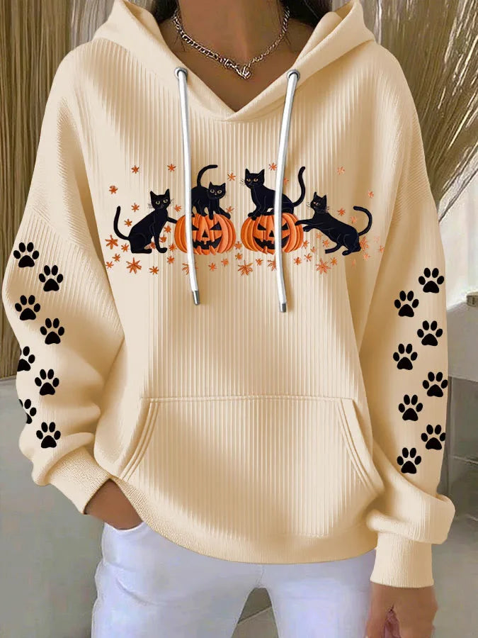 Sudadera z Kapturem Halloween Kot Dynia - Wygodna i Casualowa