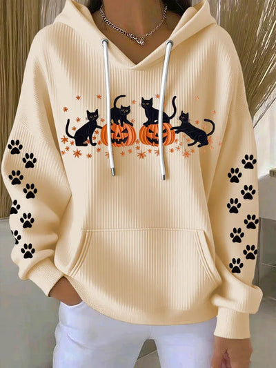 Sudadera z Kapturem Halloween Kot Dynia - Wygodna i Casualowa