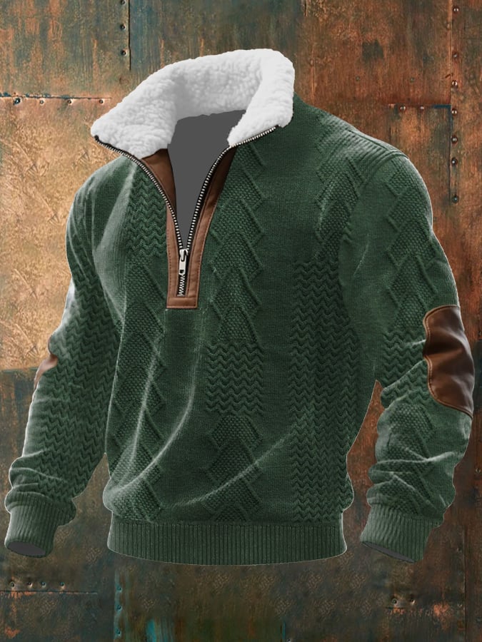 Sweter z zamkiem błyskawicznym i retro teksturą