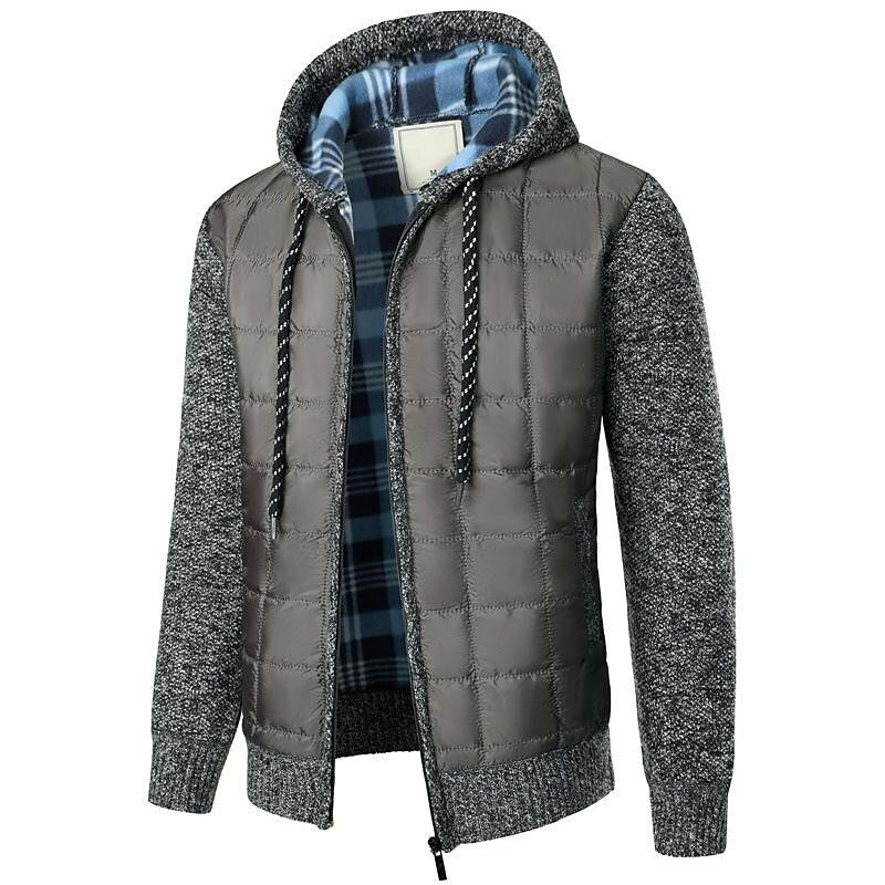 Polarowa Kurtka z Kapturem w Stylu Patchwork dla Mężczyzn - Ciepły i Casualowy Styl